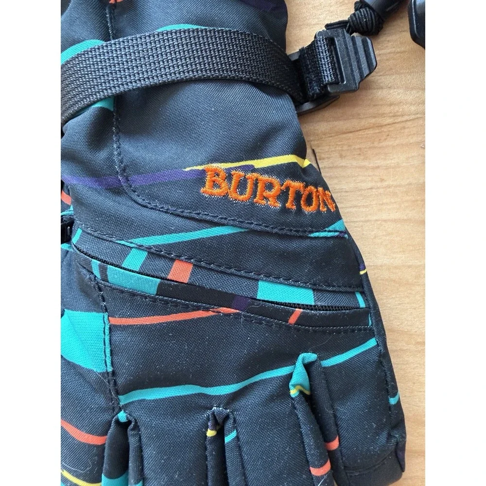 Burton Kids Vent Ski Snowboard Gloves Size Large Unisex Black Teal Stripes EUC